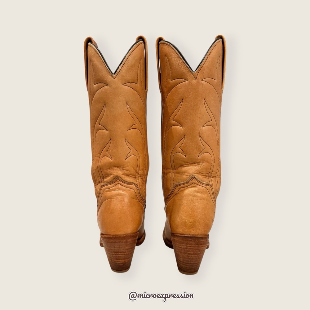 1980 VINTAGE Frye Leather PullOn Tan Cottagecore Embroidered Cowboy Western Boot - Picture 10 of 15